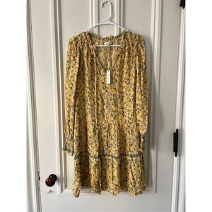 NWT Max Studio yelllow floral boho peasant sleeve babydoll dress M